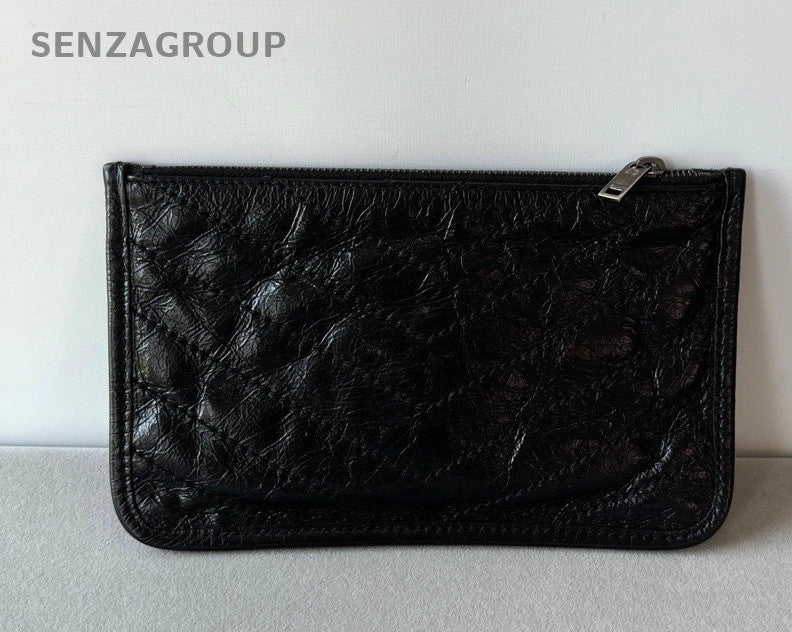 YSL Saint Laurent Niki Waxed Leather Clutch Bag Women Black