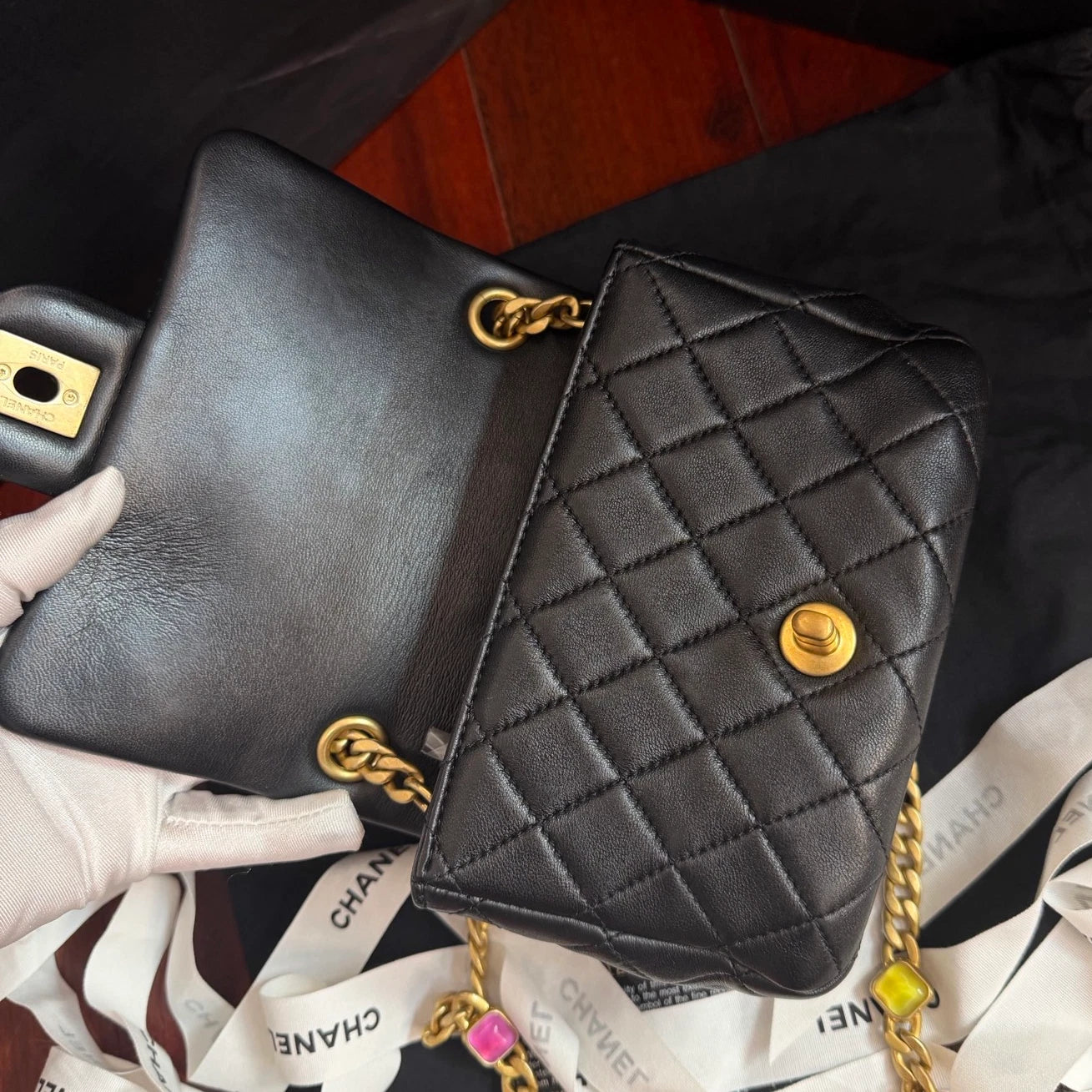 Chanel Classic Flap Colored Jewel Chain Shoulder Crossbody Black Fashion Women