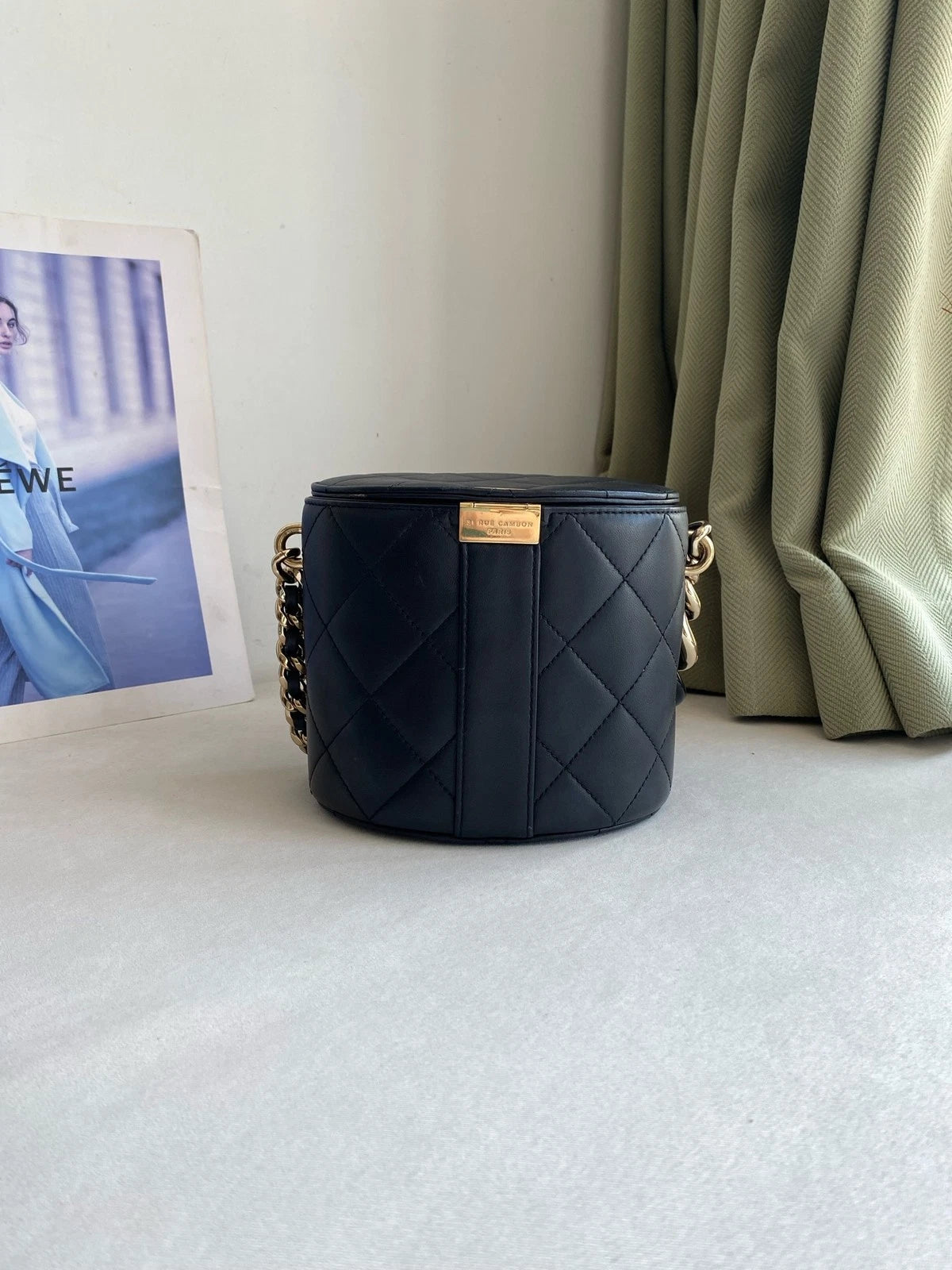 CHANEL Black Gold Vanity Case Mini Bucket Bag For Women