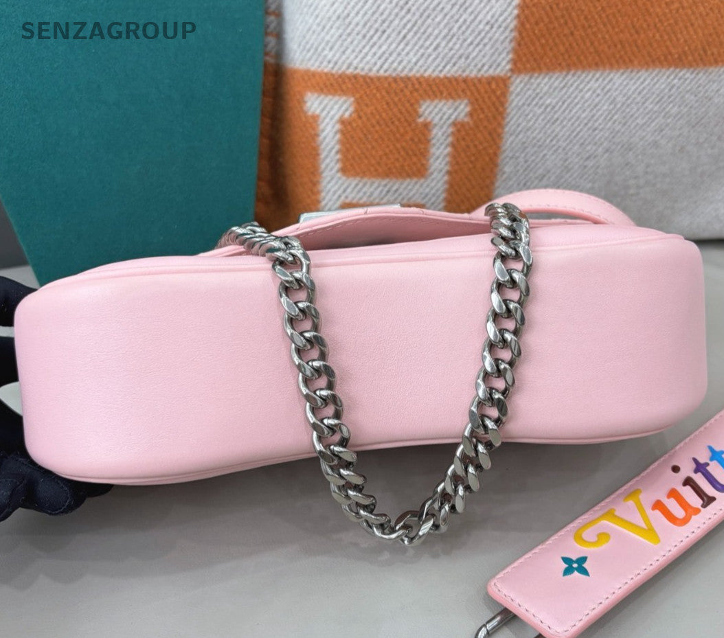 Louis Vuitton New Wave MM Chain Shoulder Bag Pink Silver Used Women Classic
