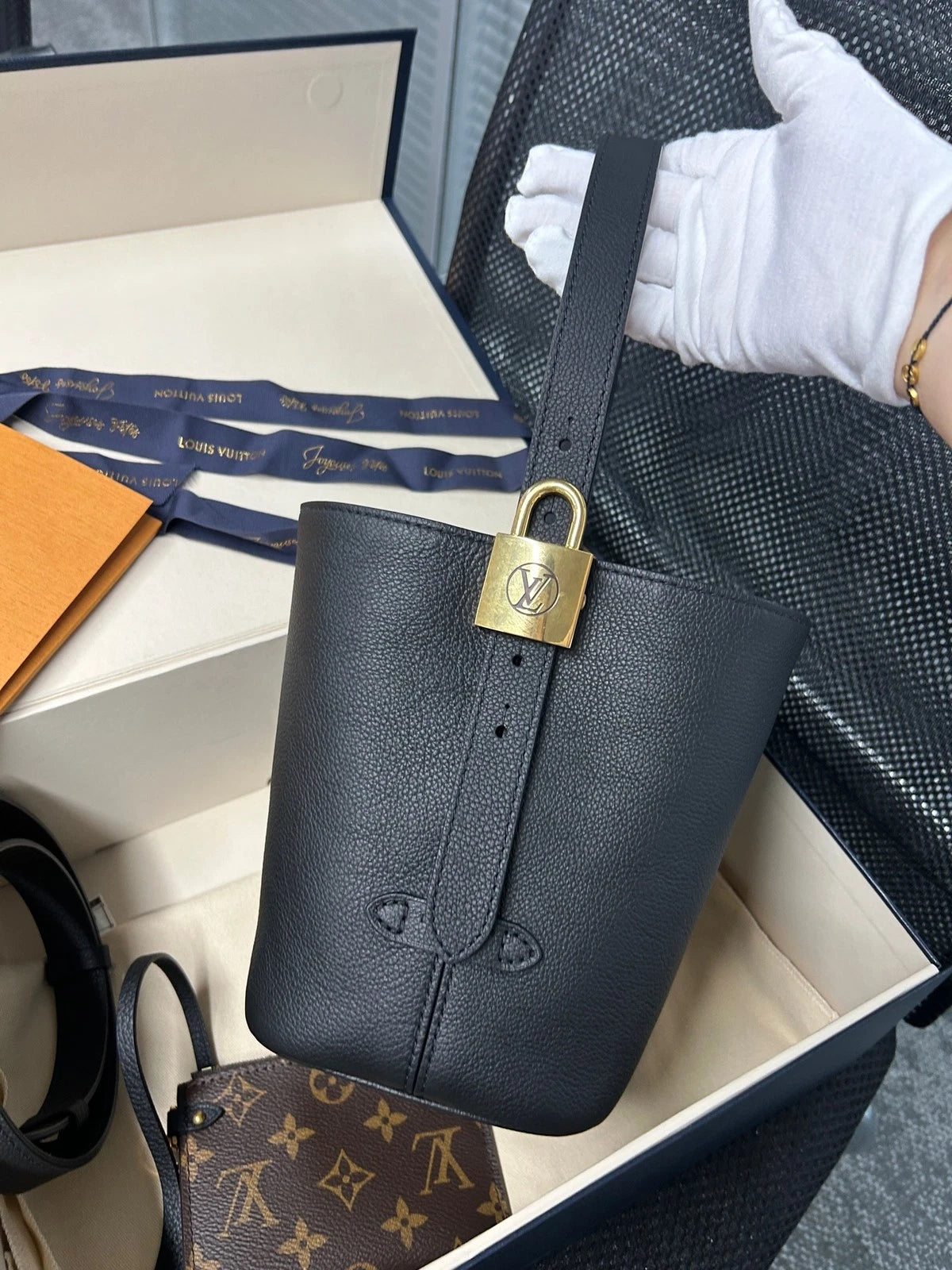 Louis Vuitton Calfskin Low Key All In BB Black Bucket Shoulder Bag For Women