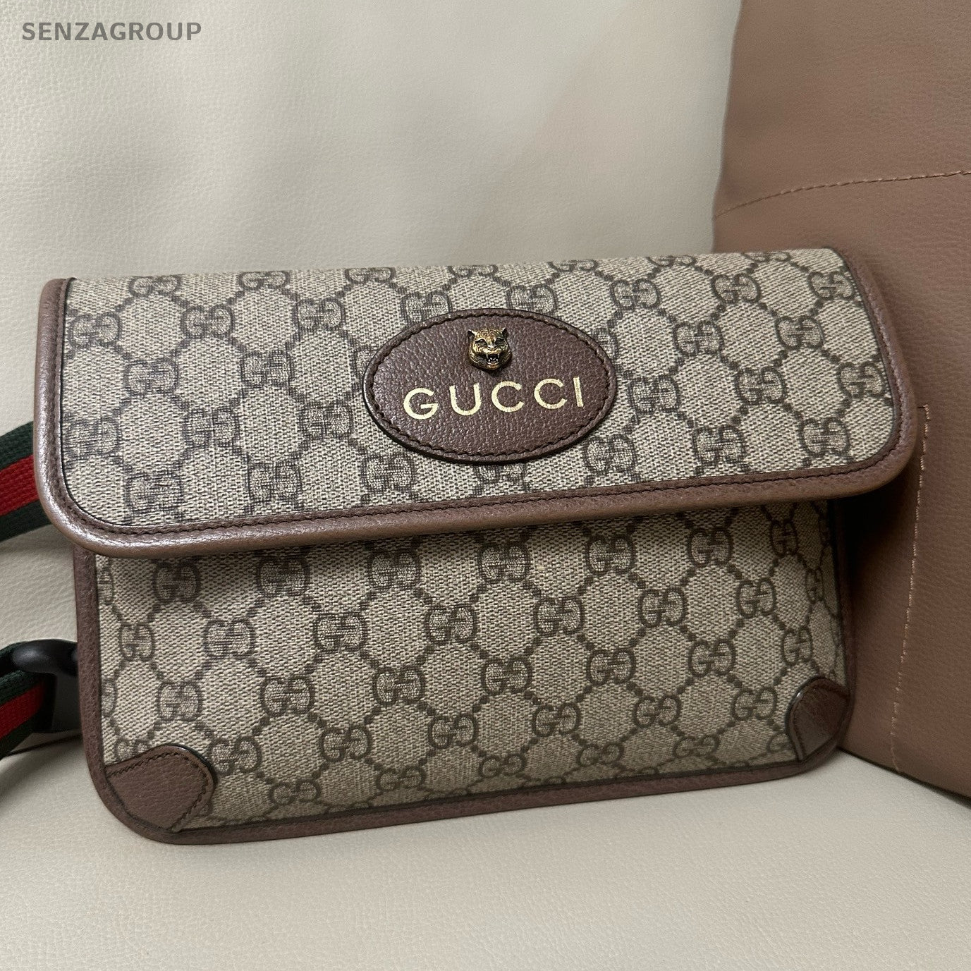 Gucci Supreme GG Marmont Tiger Shoulder Bag Beige Brown Women Classic