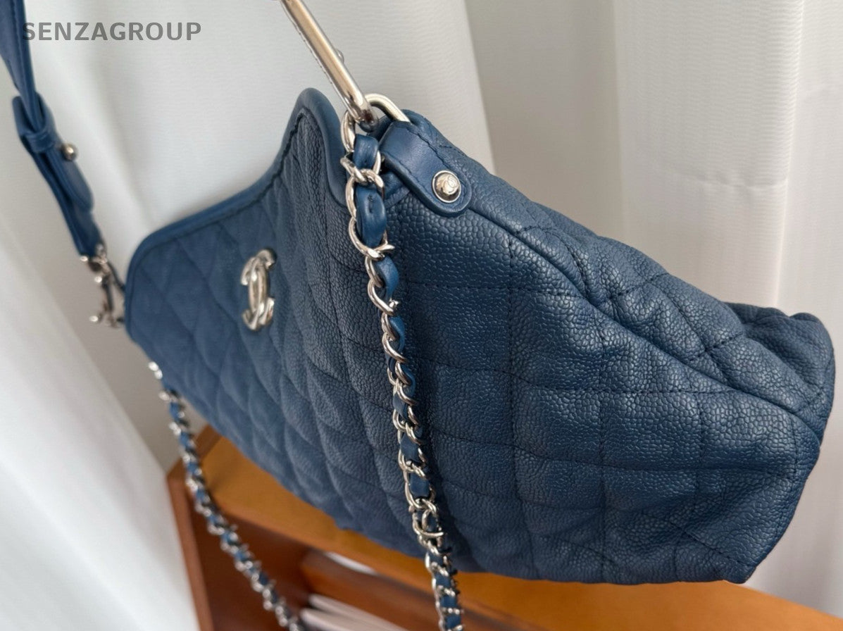 CHANEL Hobo caviar Chain 2way Shoulder bag Diamond pattern Women Handbag Blue