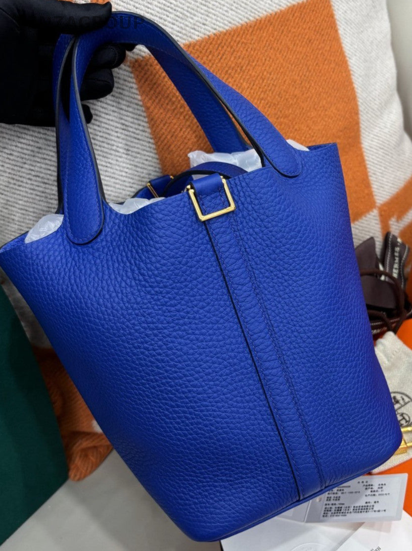 Hermes Picotin Lock Gold Hardware Tote Bag Blue Used Women Classic Designer