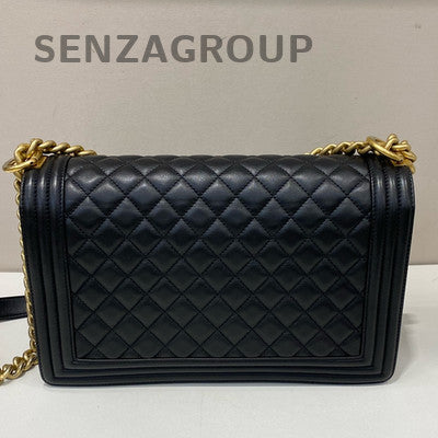 Chanel Le Boy Large Black Gold Quilted Leather Chain Shoulder Bag