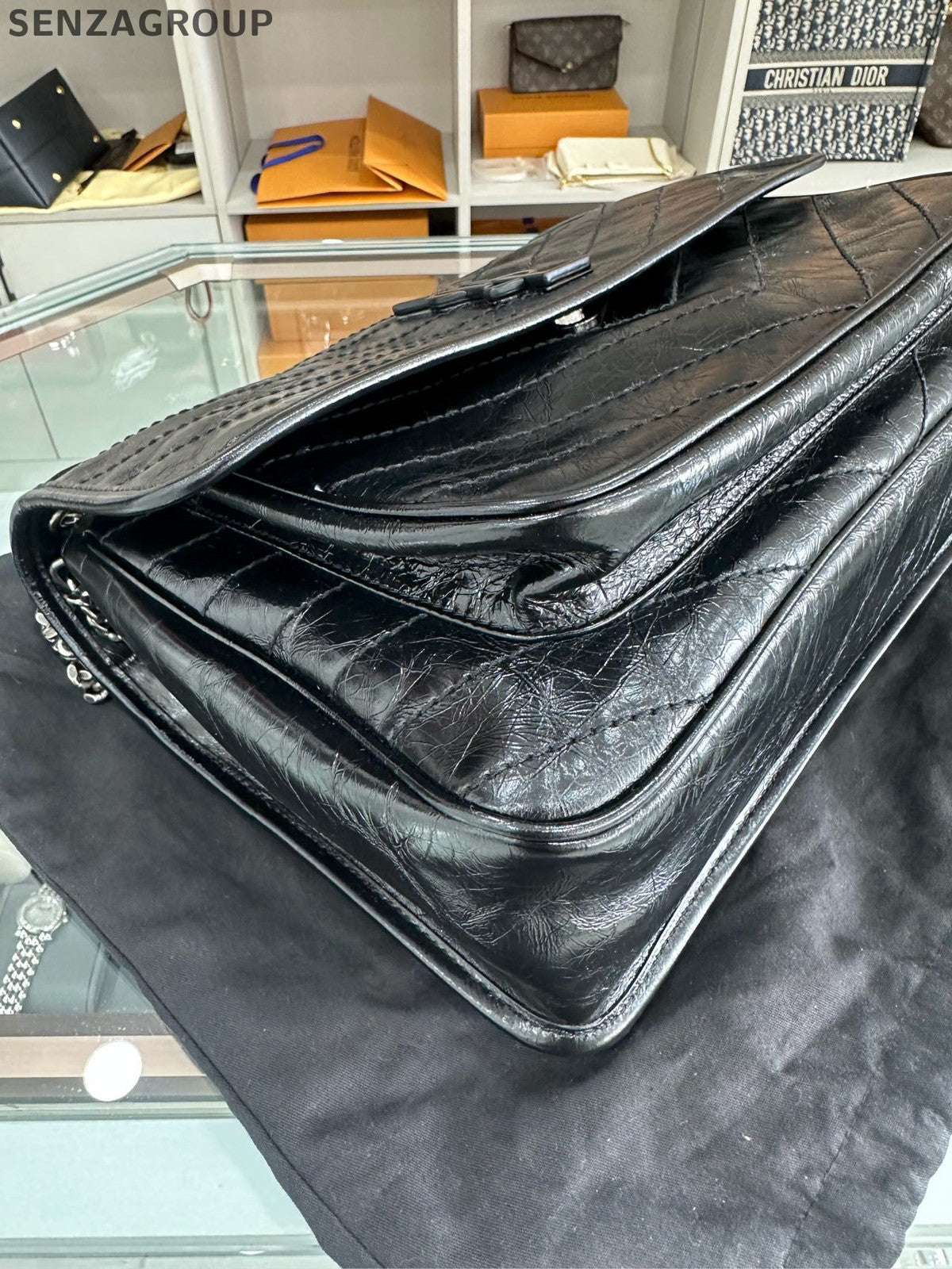 Saint Laurent YSL Niki Large Chain Shoulder Bag Black Silver Classic
