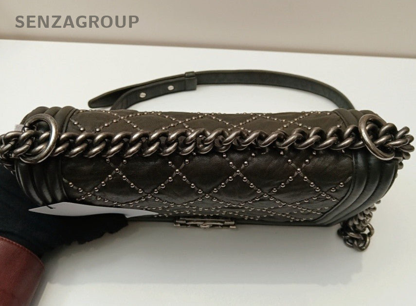Chanel Leboy PM Chain Shoulder Bag Crossbody Gray Silver Women Diamond Classic