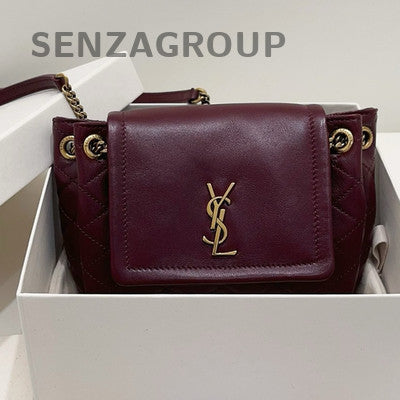YSL Saint Laurent Nolita Mini Red Lambskin Chain Crossbody Bag Gold Hardware