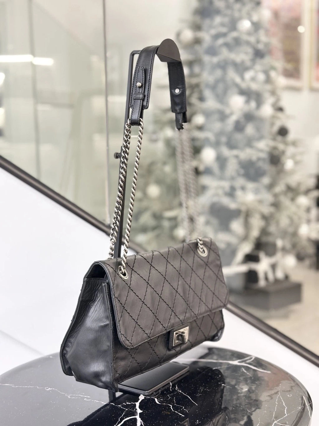 Chanel Diamond Black Shoulder Bag Silver Hardware Women Classic S