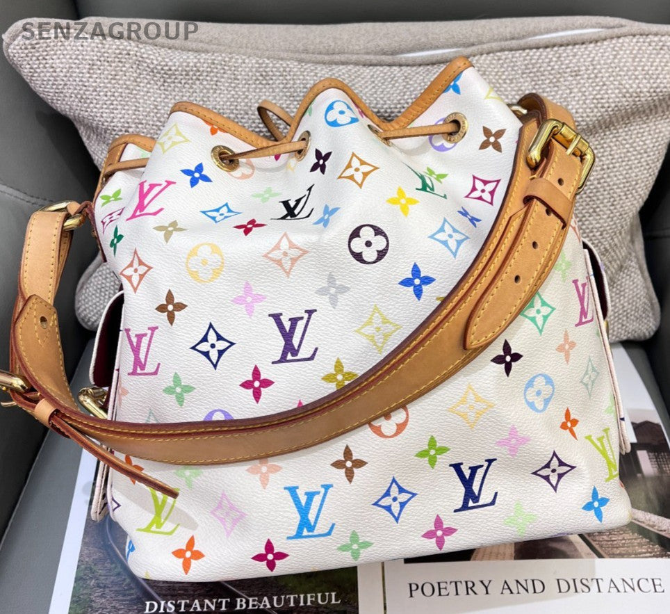 Louis Vuitton Monogram Bucket White Multicolor Gold Shoulder Bag Women Classic