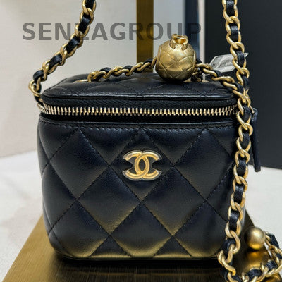Chanel Black Gold Classic Square Ball Chain Crossbody Bag