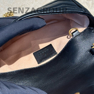 Gucci GG Marmont Super Mini Black Gold Chain Shoulder Crossbody Bag
