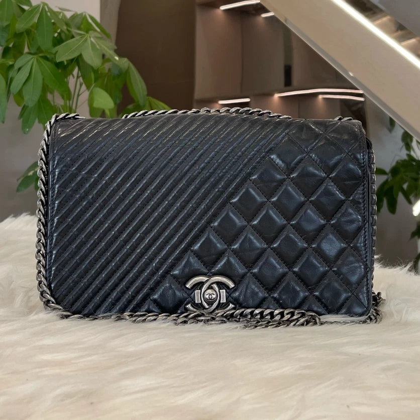 Chanel Classic Flap Chain Shoulder Crossbody Bag Black Silver Women's Fashion