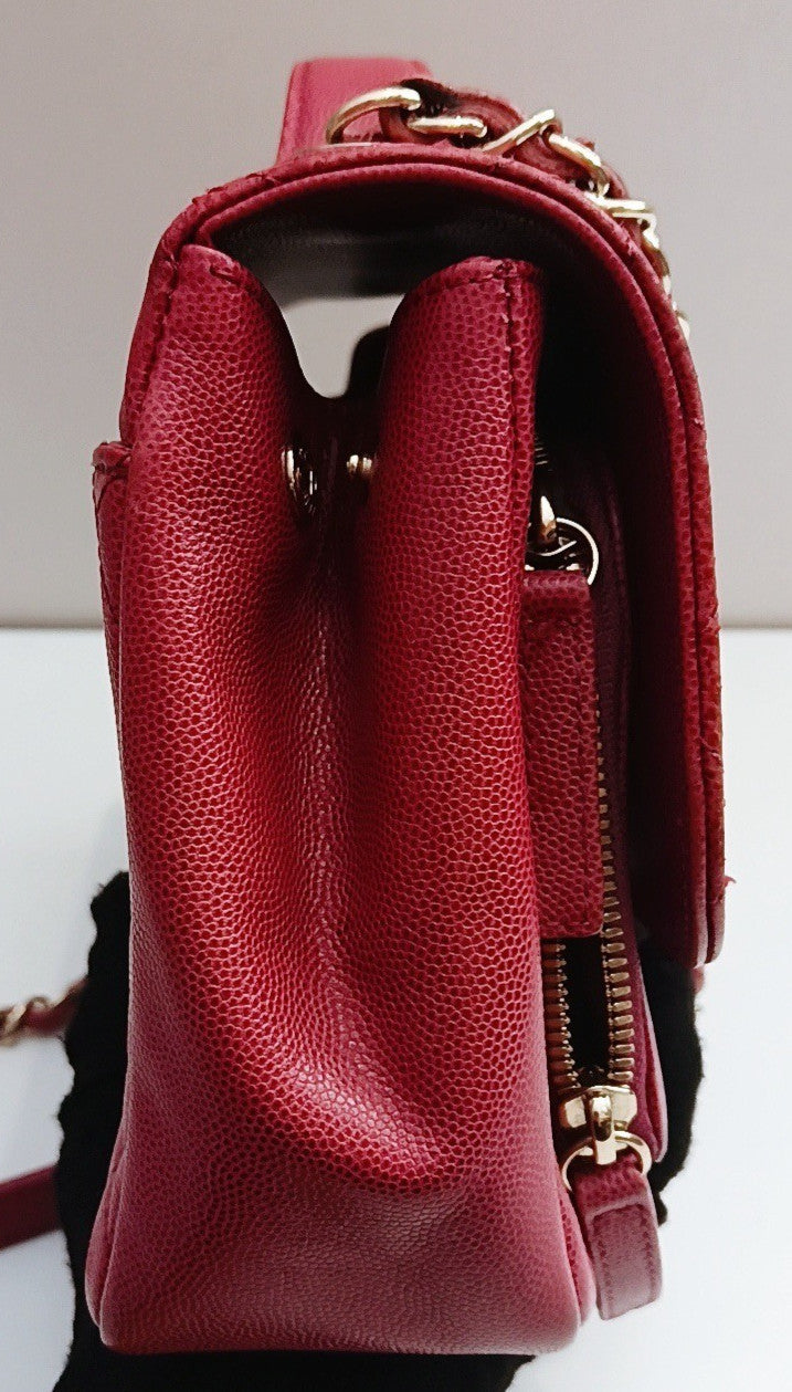 Chanel Diamond MM Chain Shoulder Bag Red Gold Used Women Classic Designer