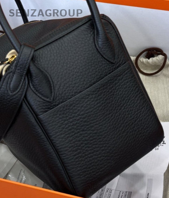 Hermes Lindy 26 TC Leather Top Handle Bag Black Gold Used Women Classic Designer