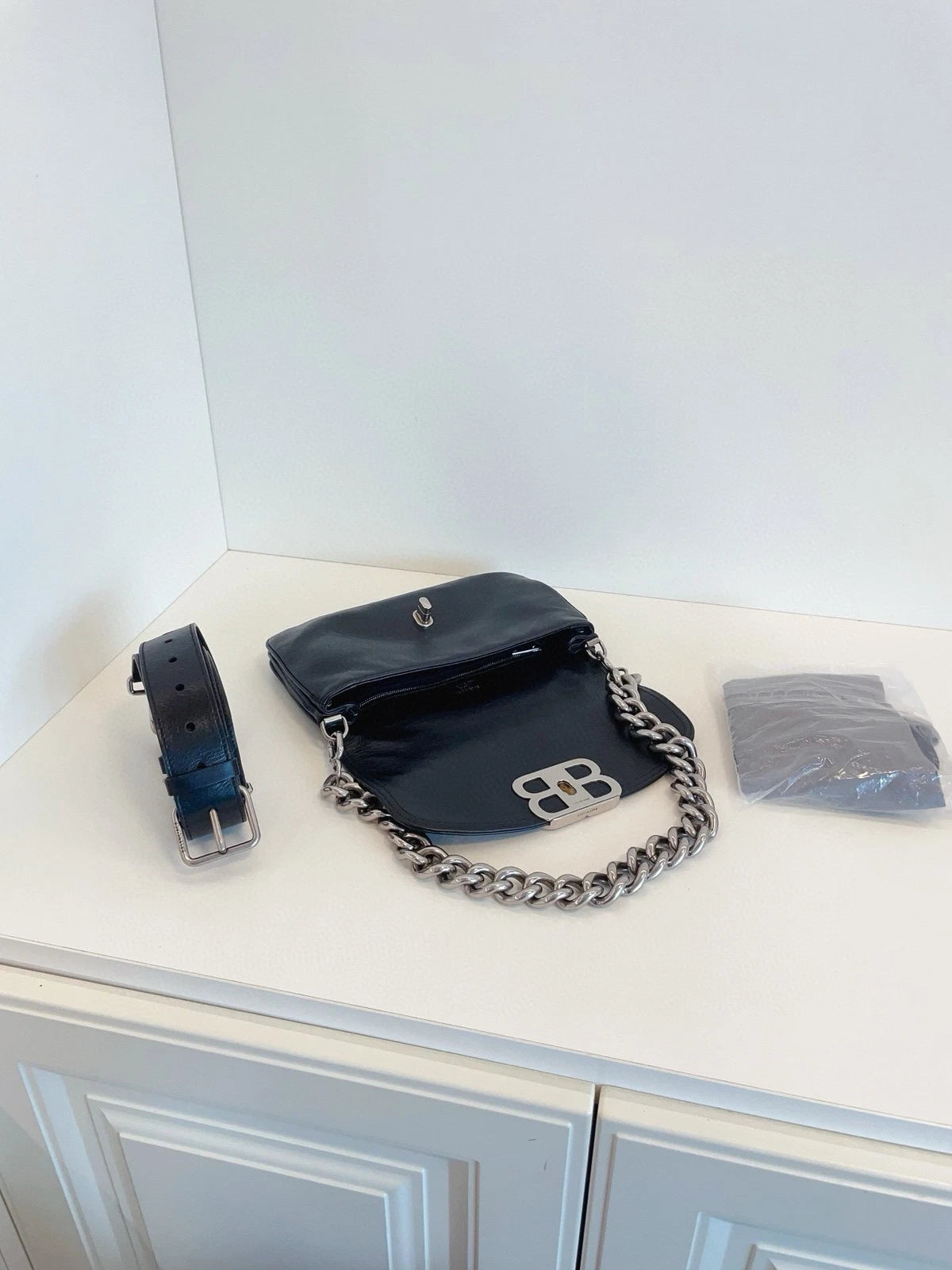 Balenciaga Soft BB Black Chain Shoulder Bag For Women