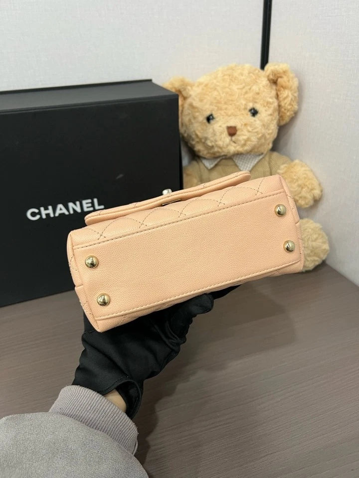 CHANEL Mini Coco Handle Pink Calfskin Shoulder Top Handle Bag For Women