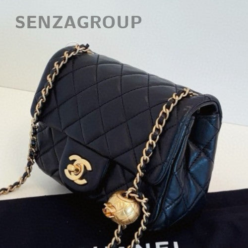 Chanel Classic Flap Chain Shoulder Bag Crossbody Black Gold Women Diamond