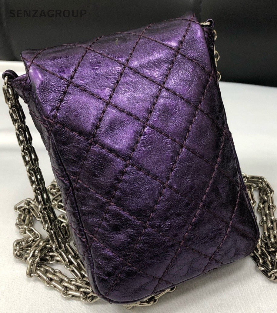 Chanel Cellphone Pouch Chain Shoulder Bag Crossbody Purple Silver Women Classic
