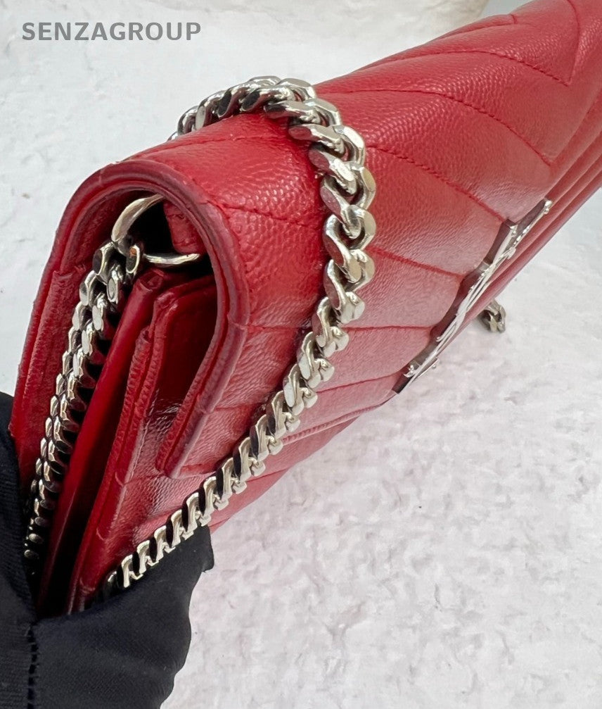 YSL Saint Laurent MM Caviar Leather woc Chain Shoulder Crossbody Bag Red Women