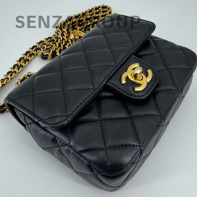 Chanel Classic Flap Mini Black Gold Quilted Lambskin Chain Shoulder Bag
