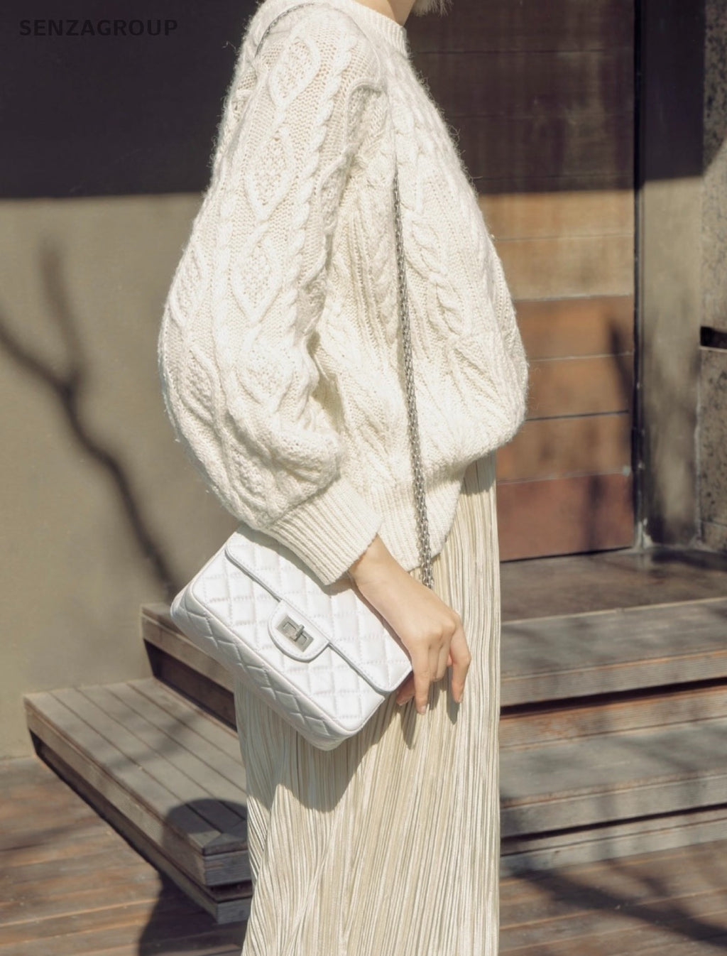 CHANEL 2.55 Chain Shoulder bag Cream White Crossbody Women Almost Brand NEW