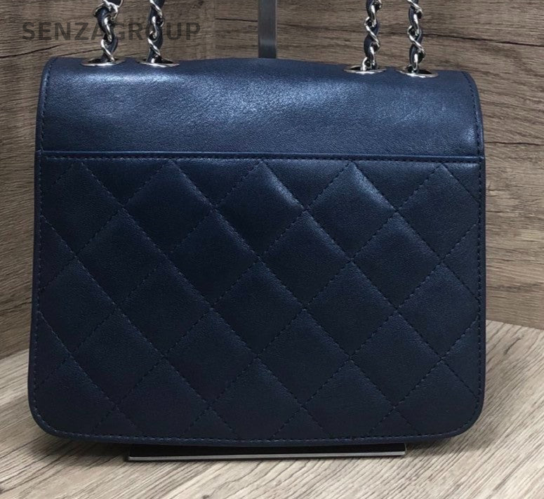 Chanel Cuba Chain Shoulder Bag Crossbody Blue Silver Women Classic Diamond