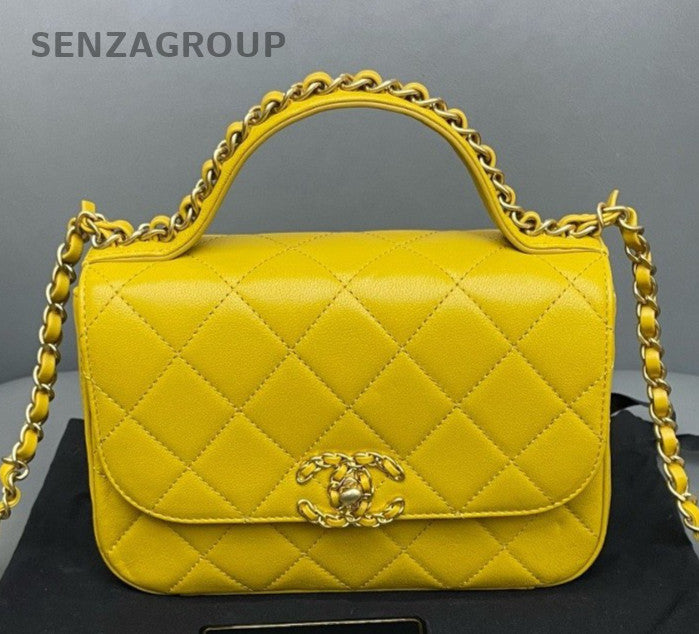 Chanel Cocohandle MM Chain Top Handle Bag Crossbody Yellow Gold Diamond Women