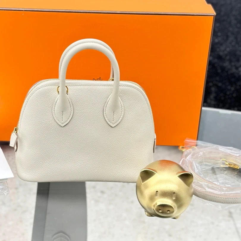 HERMES Bolide Evercolor Top Handle Crossbody Bag White Women Classic S