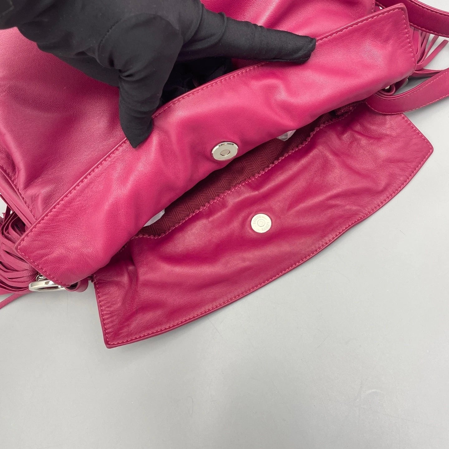 Loewe Pink Leather Fringe Bucket Bag For Women