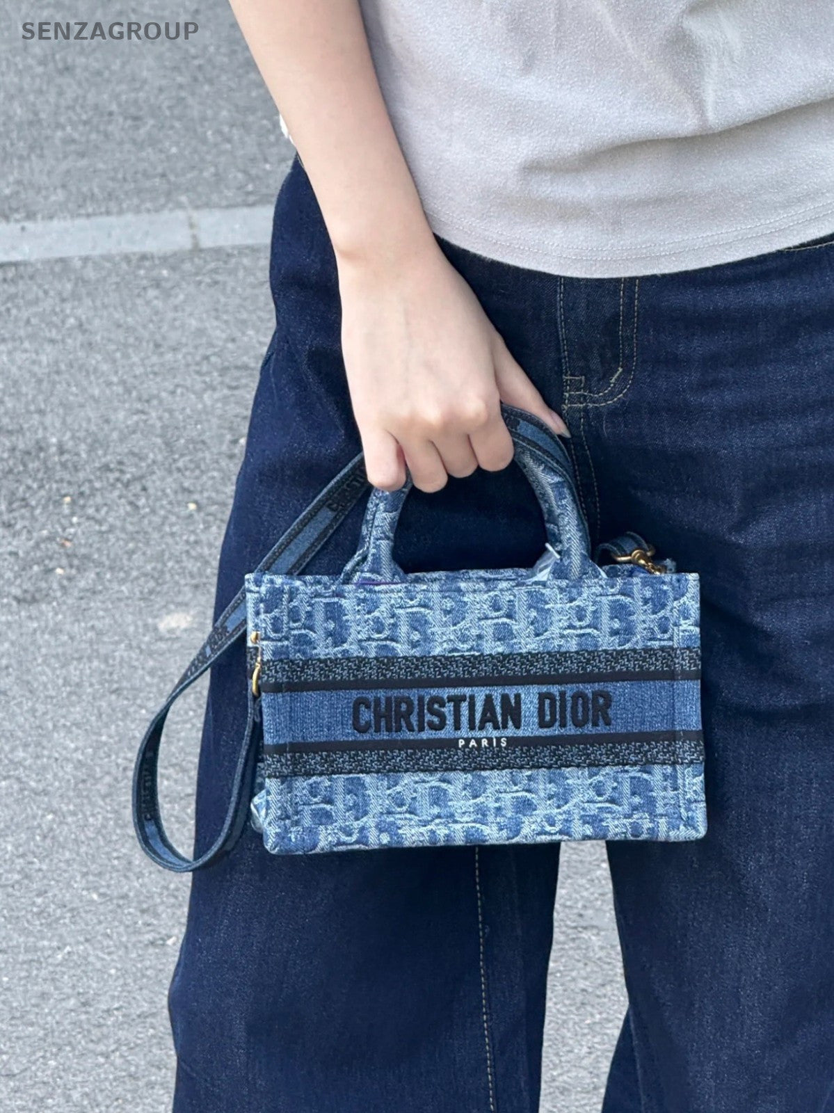 Christian Dior Tote mini Denim Top Handle 2way Shoulder Handbag Blue Women