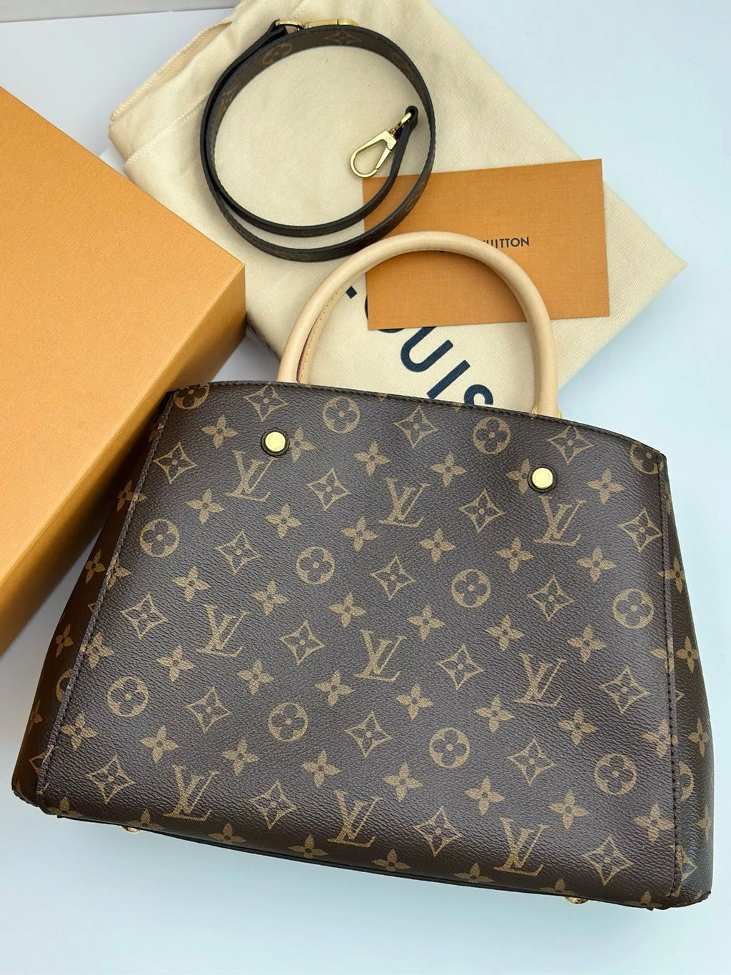 New Louis Vuitton Montaigne MM Monogram Canvas Calfskin Handbag Shoulder Bag