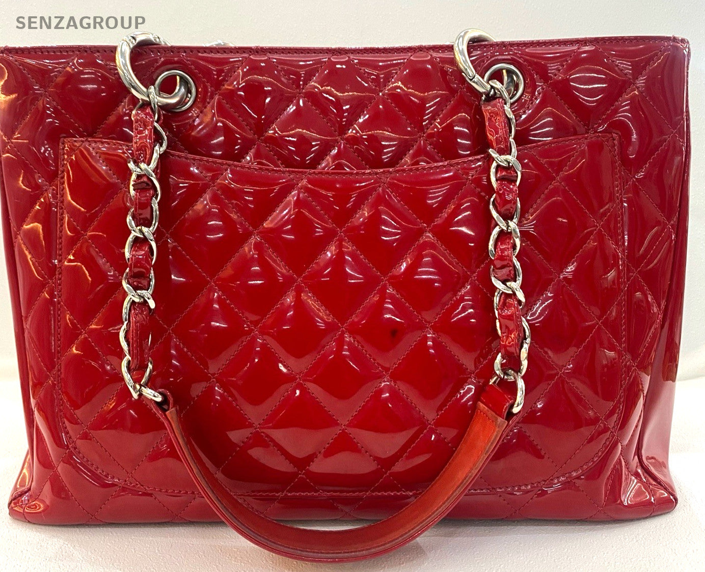 CHANEL GST Chain Strap Oil waxed leather tote Shoulder bag Women Red