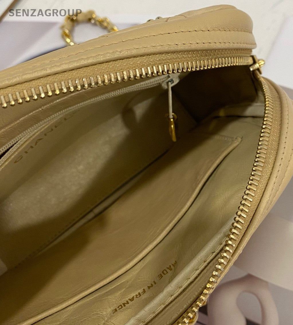 Chanel Vintage Diamond Pattern Chain Shoulder Bag Crossbody Brown Gold Women