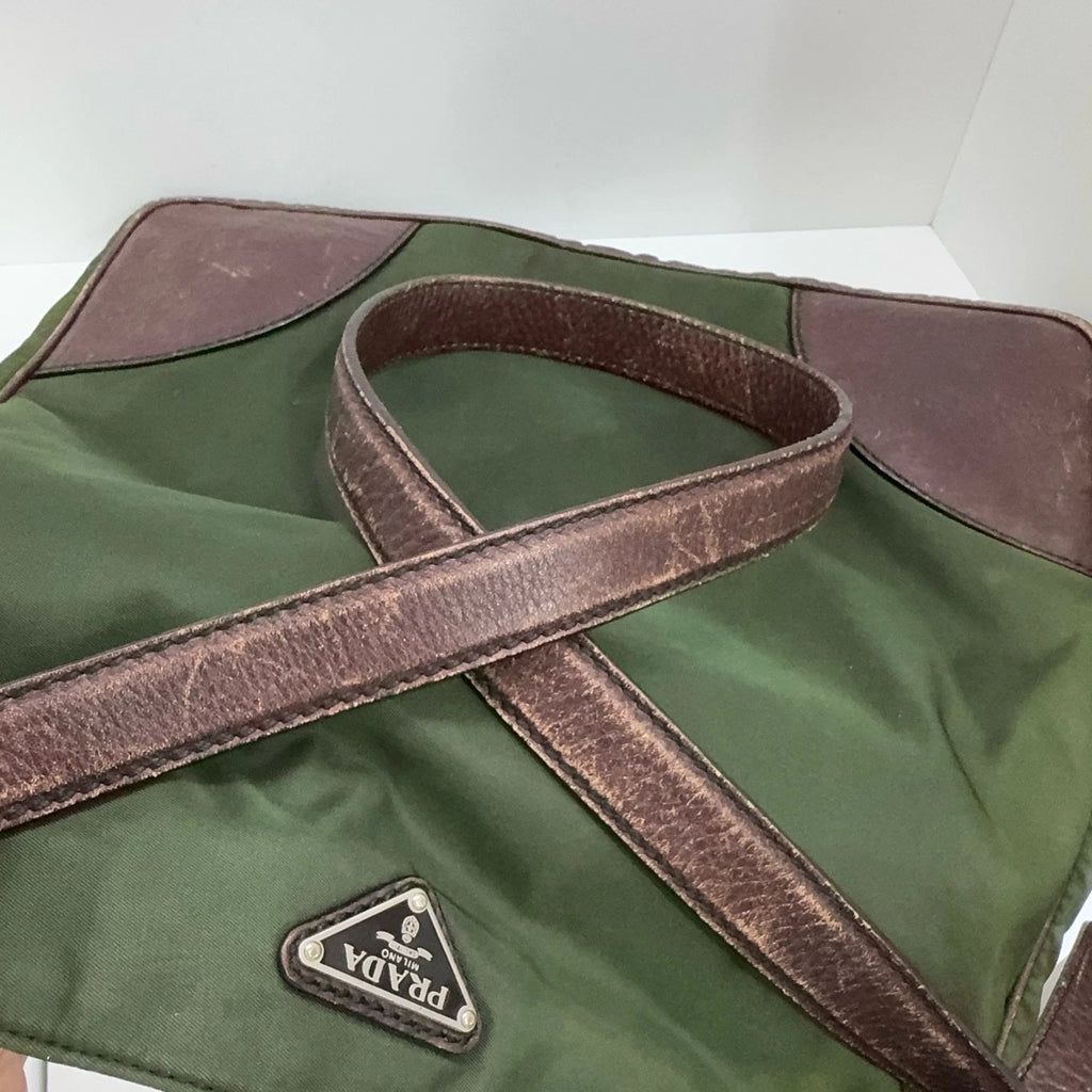 PRADA Women Triangle Logo Nylon Leather Tote Crossbody Shoulder Bag