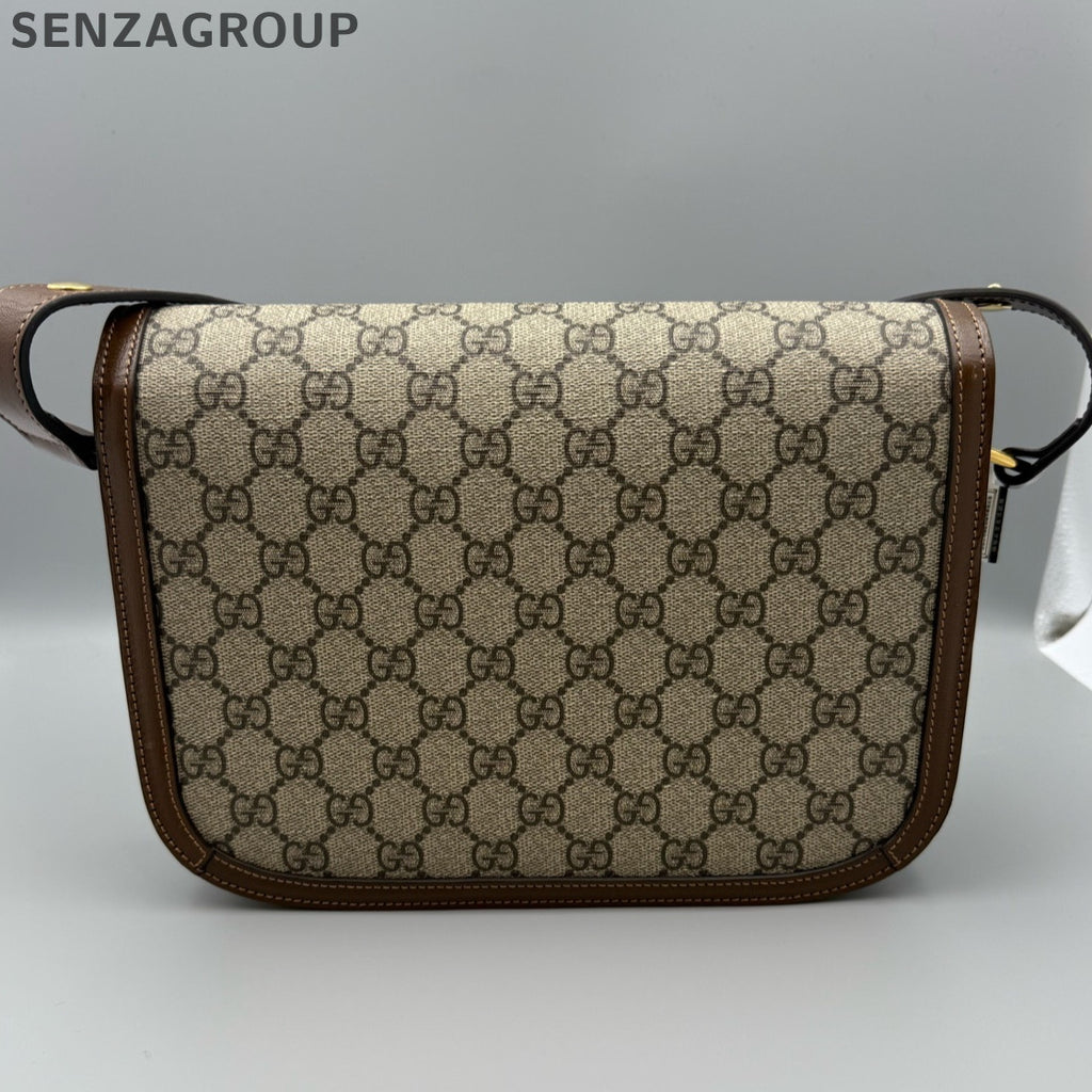 Gucci 1955 GG Supreme Shoulder Bag Brown Gold Buckle Classic Women
