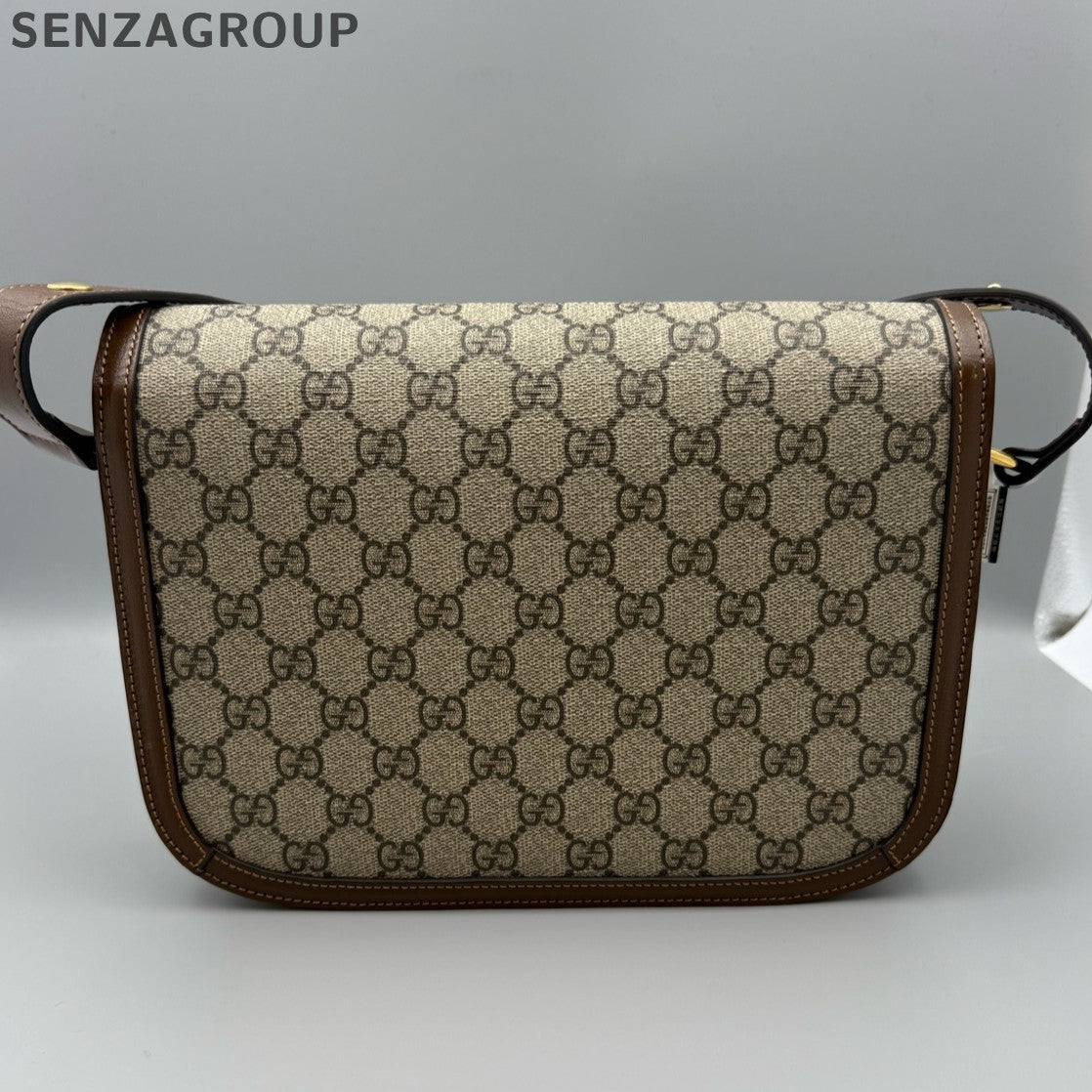 Gucci 1955 GG Supreme Shoulder Bag Brown Gold Buckle Classic Women