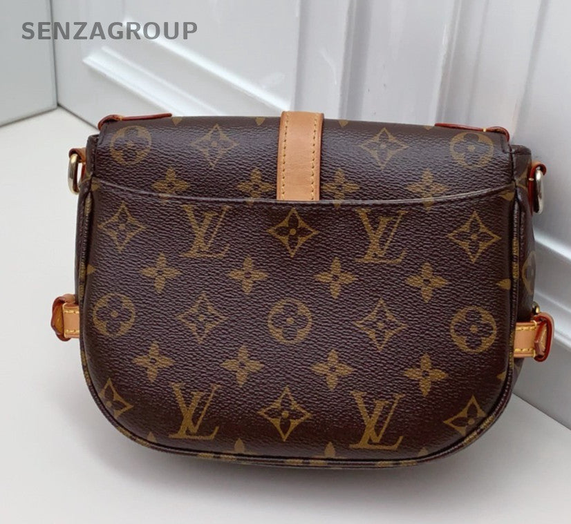 Louis Vuitton Monogram Saumur Shoulder Bag Crossbody Brown Gold Women Classic