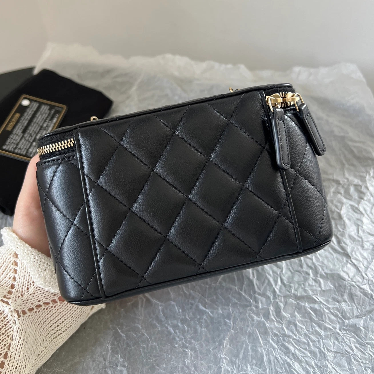 Chanel Vanity Black Gold Crossbody Chain Bag Excellent