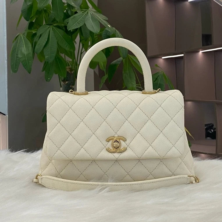 Chanel Coco Handle Small Calfskin Bag - Gold/Silver Chain Shoulder Tote