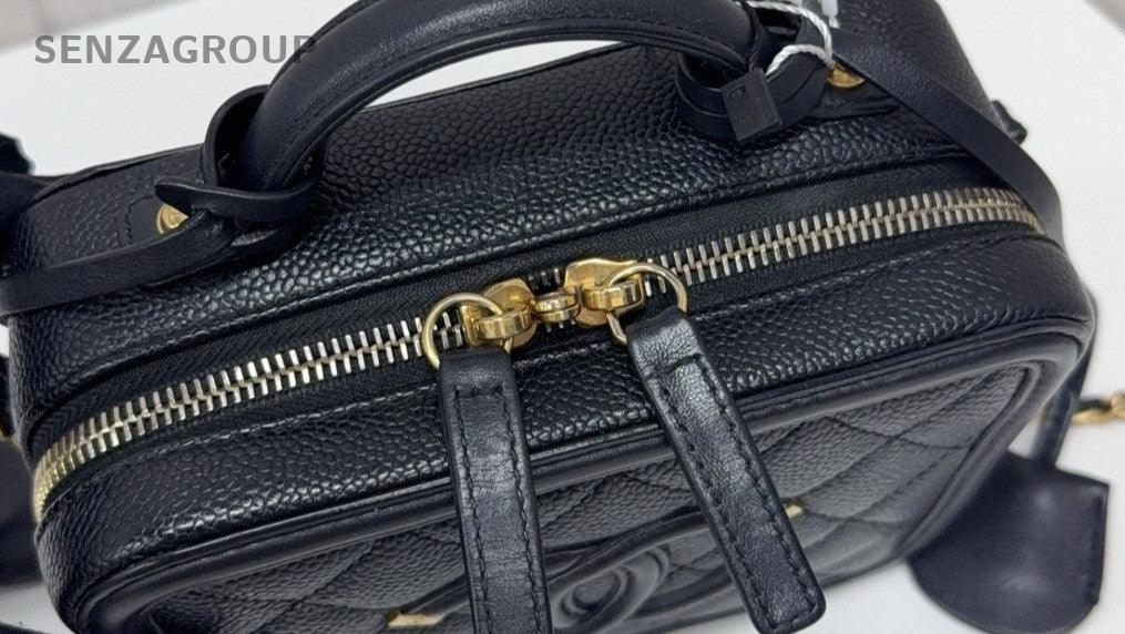 Chanel  Vanity Case Mini Top Hand Shoulder Bag Crossbody Black Gold Women