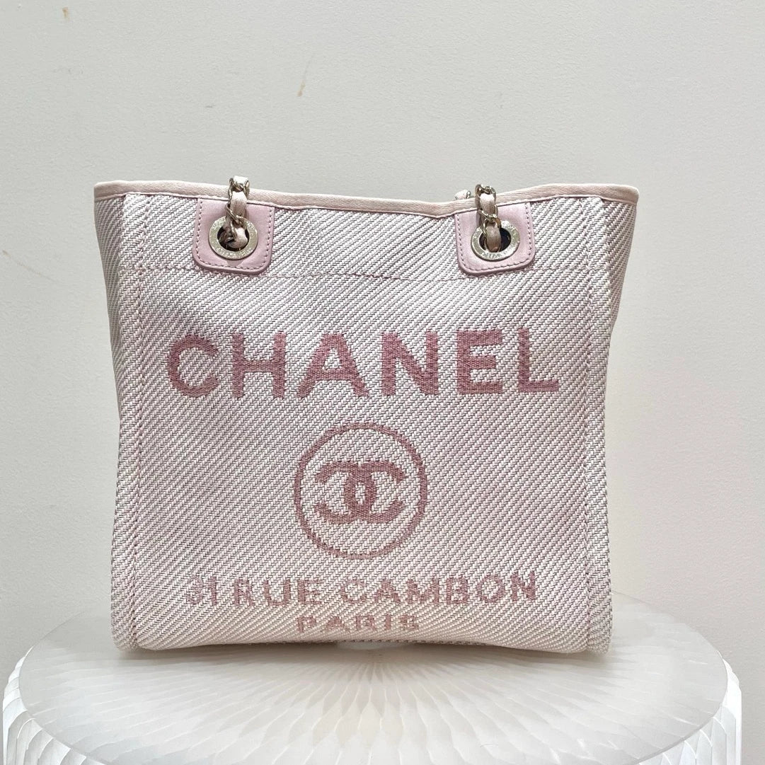 Chanel Beach Bag PM Tote Chain Shoulder Bag Pink Used Women Classic