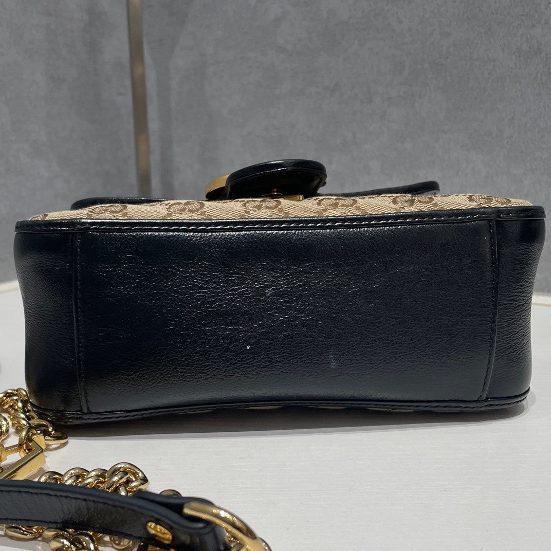 Gucci Marmont Brown Black Gold Buckle Messenger Shoulder Bag Women
