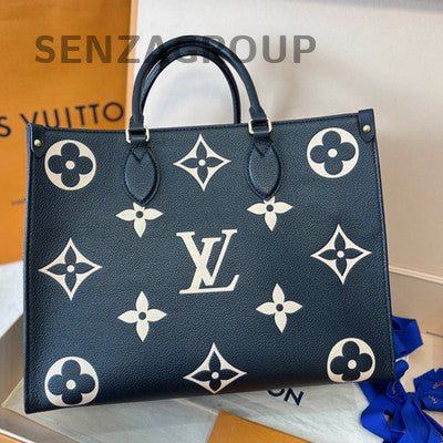 Louis Vuitton OnTheGo MM Tote Bag Monogram Black White Women's Classic
