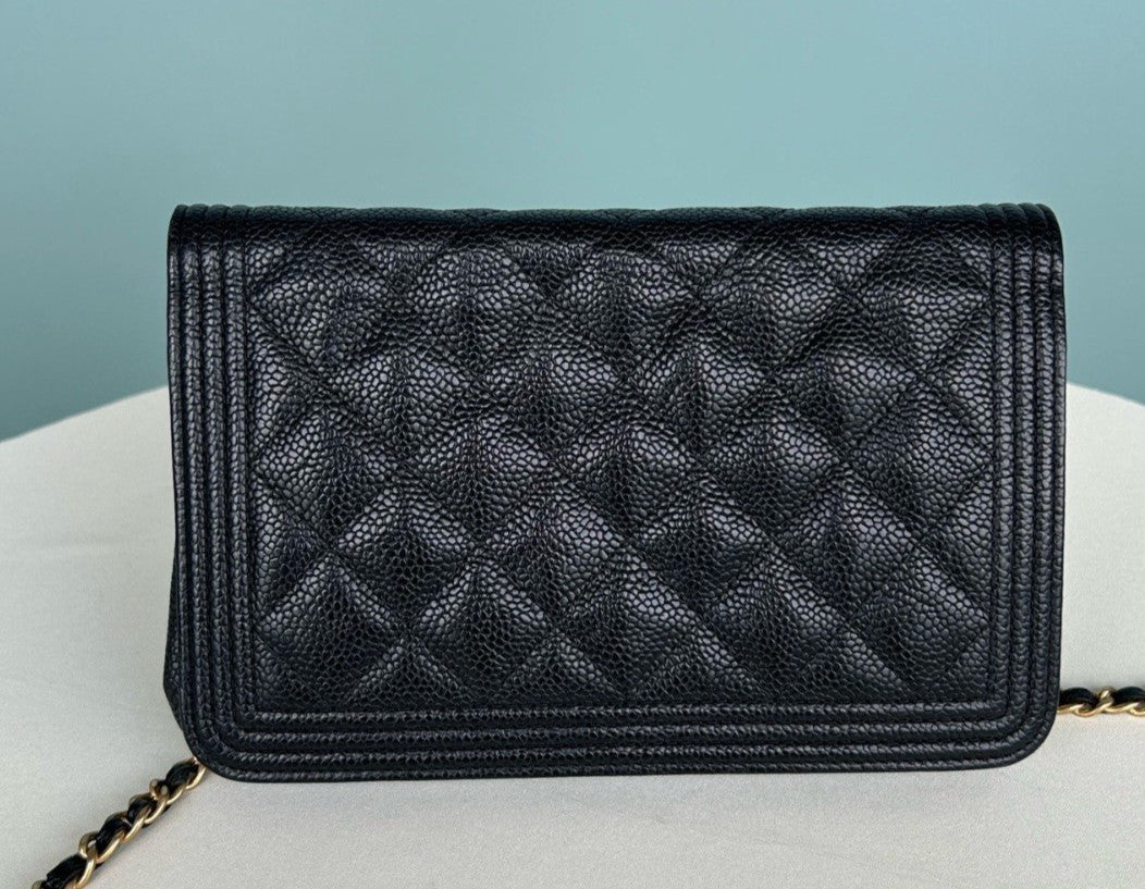 CHANEL Leboy Woc Calfskin Chain Shoulder bag Crossbody Black Gold Women