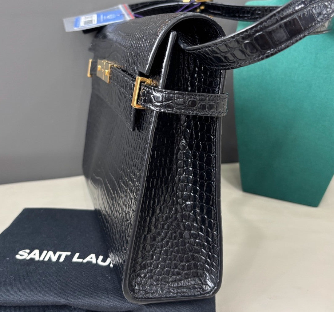 Saint Laurent Manhattan MM Shoulder Bag Black Gold Women Classic