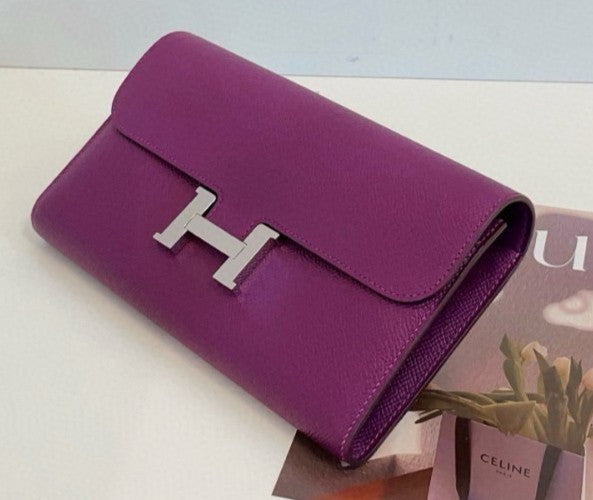 Hermes Constance Long Wallet Anemone Purple Women Epsom Leather