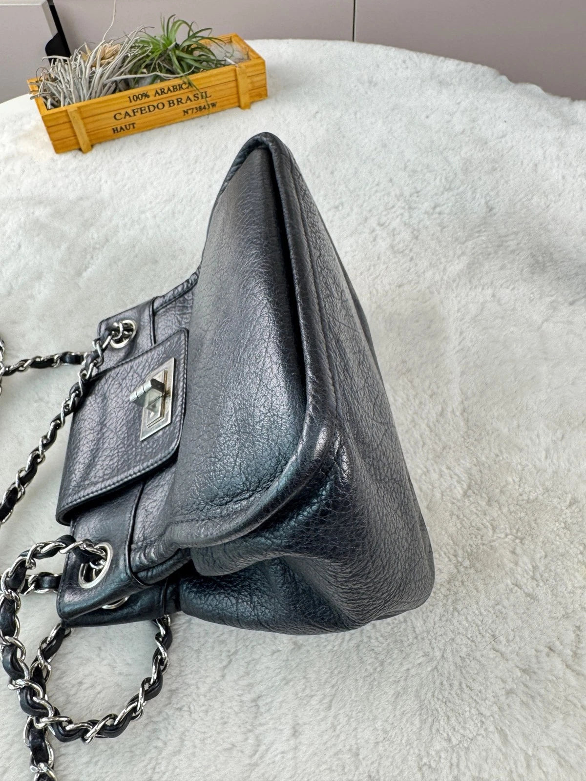 CHANEL Black Silver Chain Shoulder Bag For Women