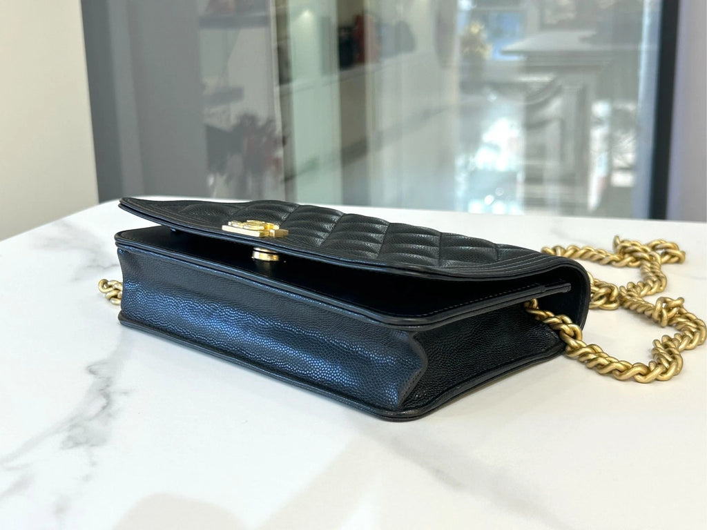 CHANEL Leboy Black Gold WOC Crossbody Bag For Women