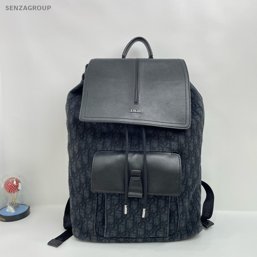 Christian Dior D-Motion Canvas Leather Backpack Black Unisex Adults
